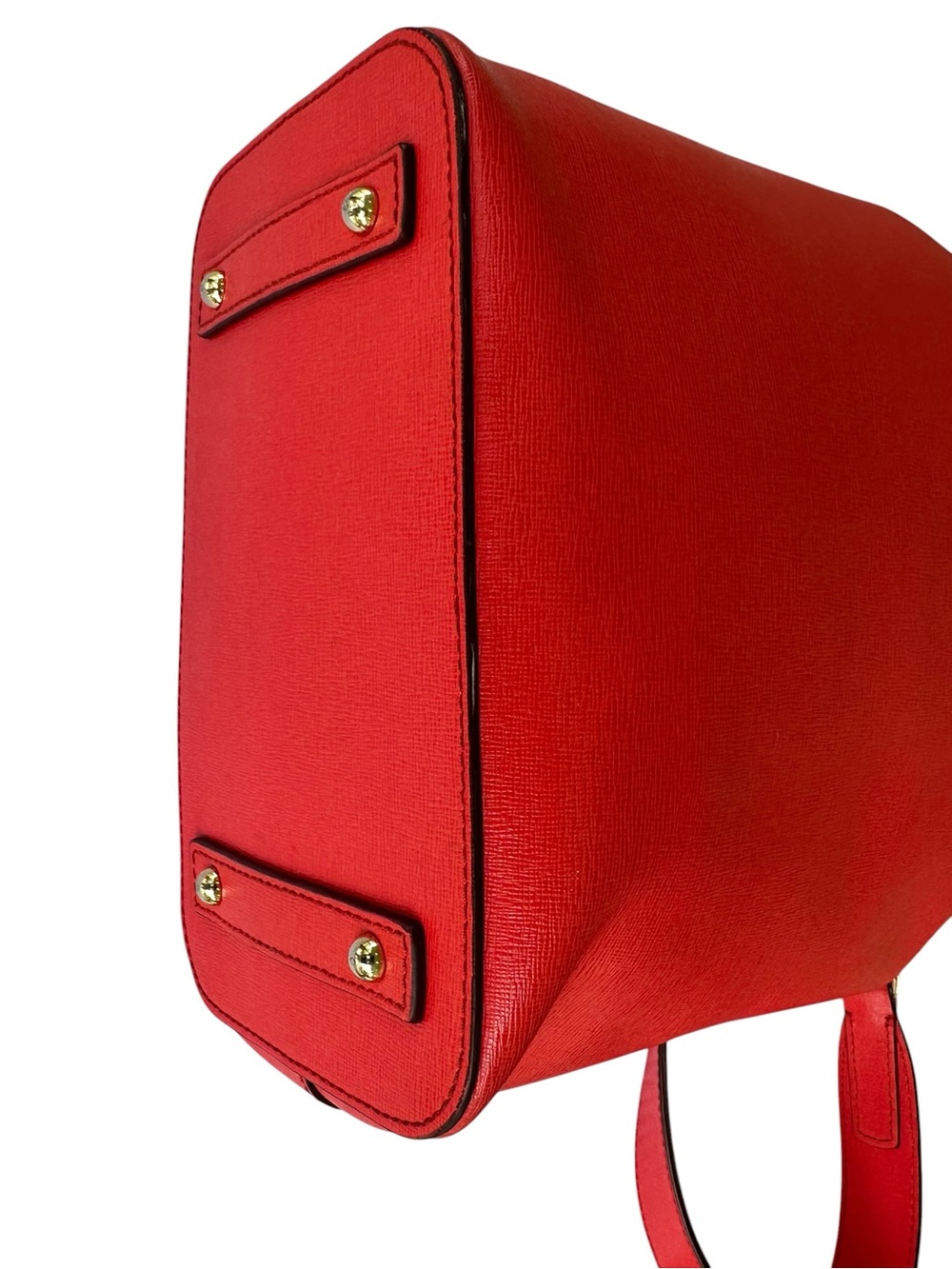 Dooney & Bourke Red/Coral Saffiano Leather Drawstring Bucket Shoulder Bag. - Picture 7 of 12